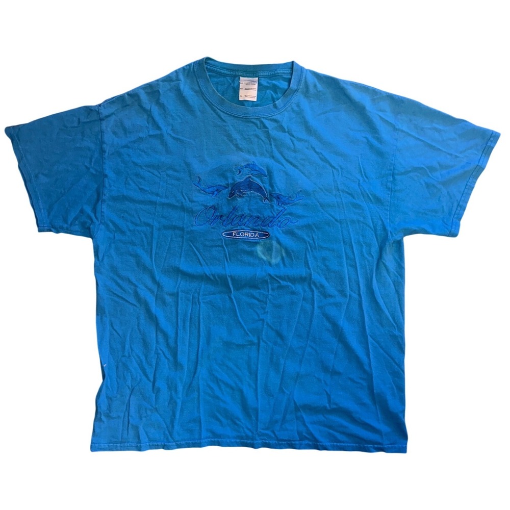 Gildan Orlando Florida Embroidered Dolphin T-Shirt XL Blue Souvenir Vintage